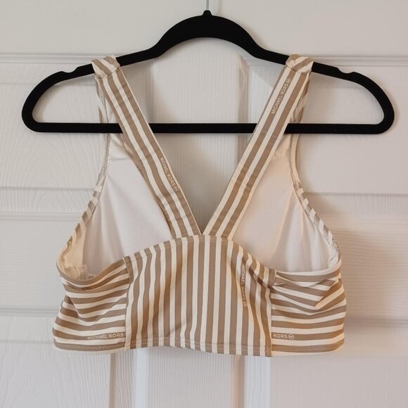EUC MICHAEL Michael Kors Logo Striped Cropped Bikini Top Size Medium - Picture 4 of 7